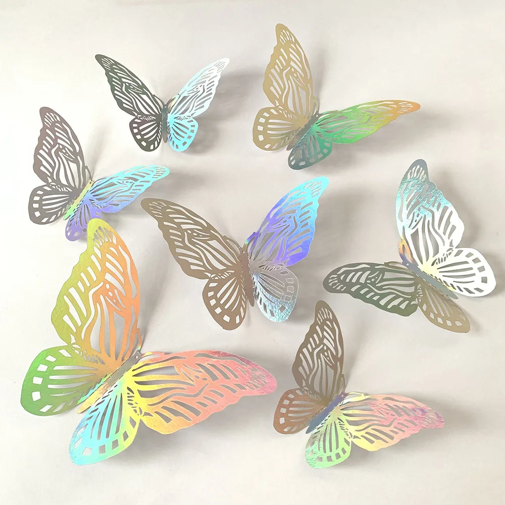 Baby Girl Nursery Quotes - 12 adet Renkli Gümüş Kelebek Duvar