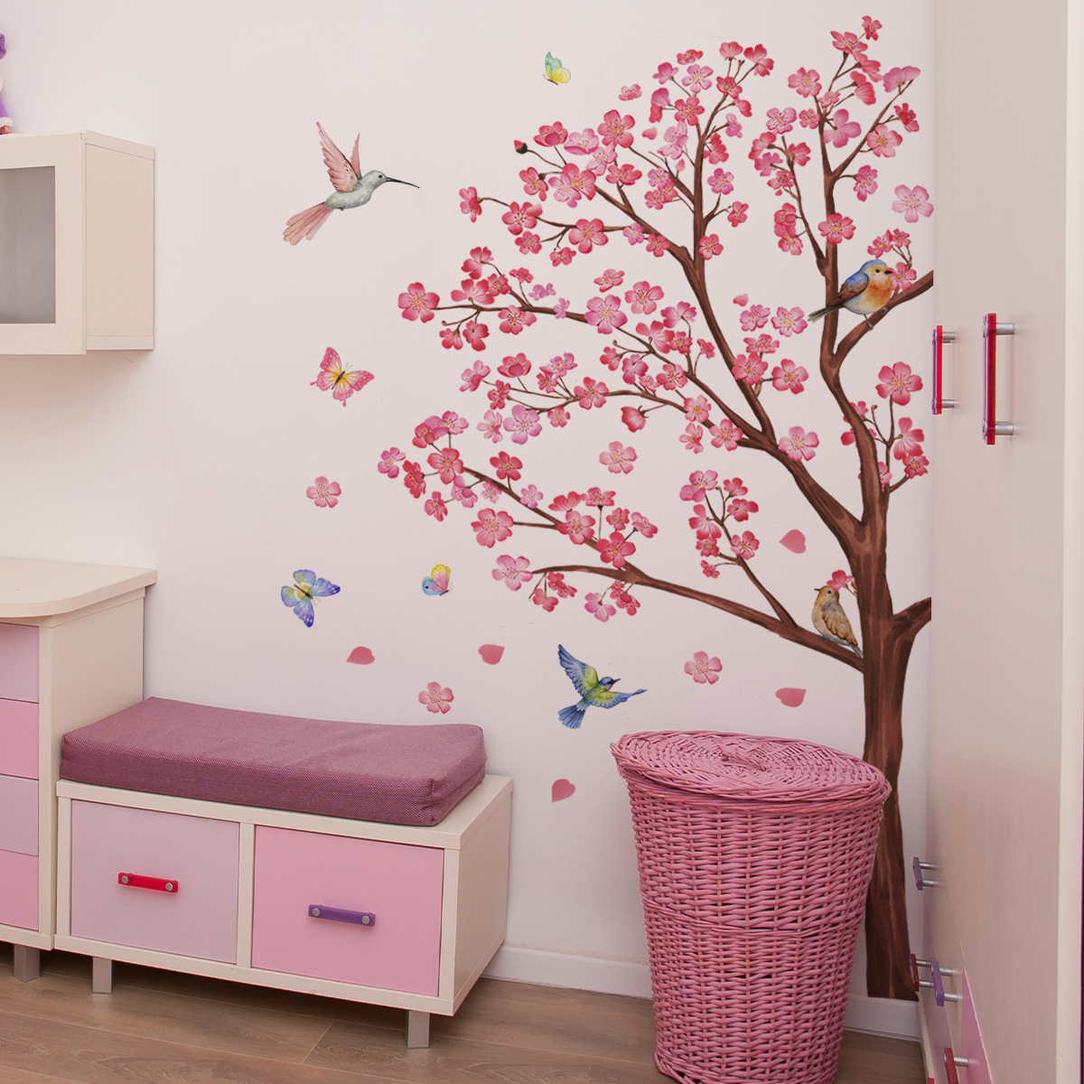 Baby Girl Nursery Quotes - Suluboya Kuş Çiçek Duvar Çıkartmaları Oturma