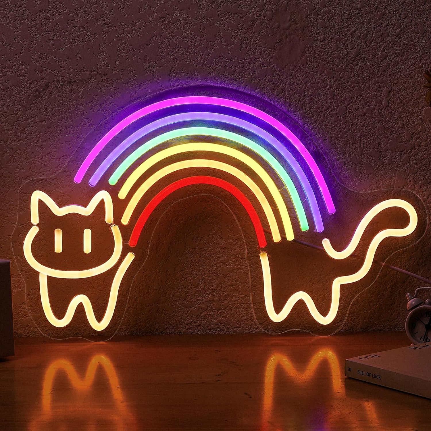 Baby Nursery Wall Lights - Gökkuşağı Kedi Neon Tabelası Sevimli Kedi
