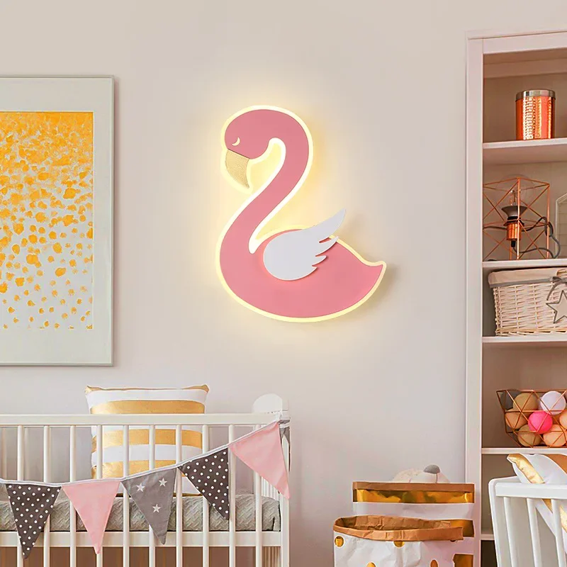 Baby Nursery Light Fixture - Flamingo LED Duvar Lambası, İskandinav Metal