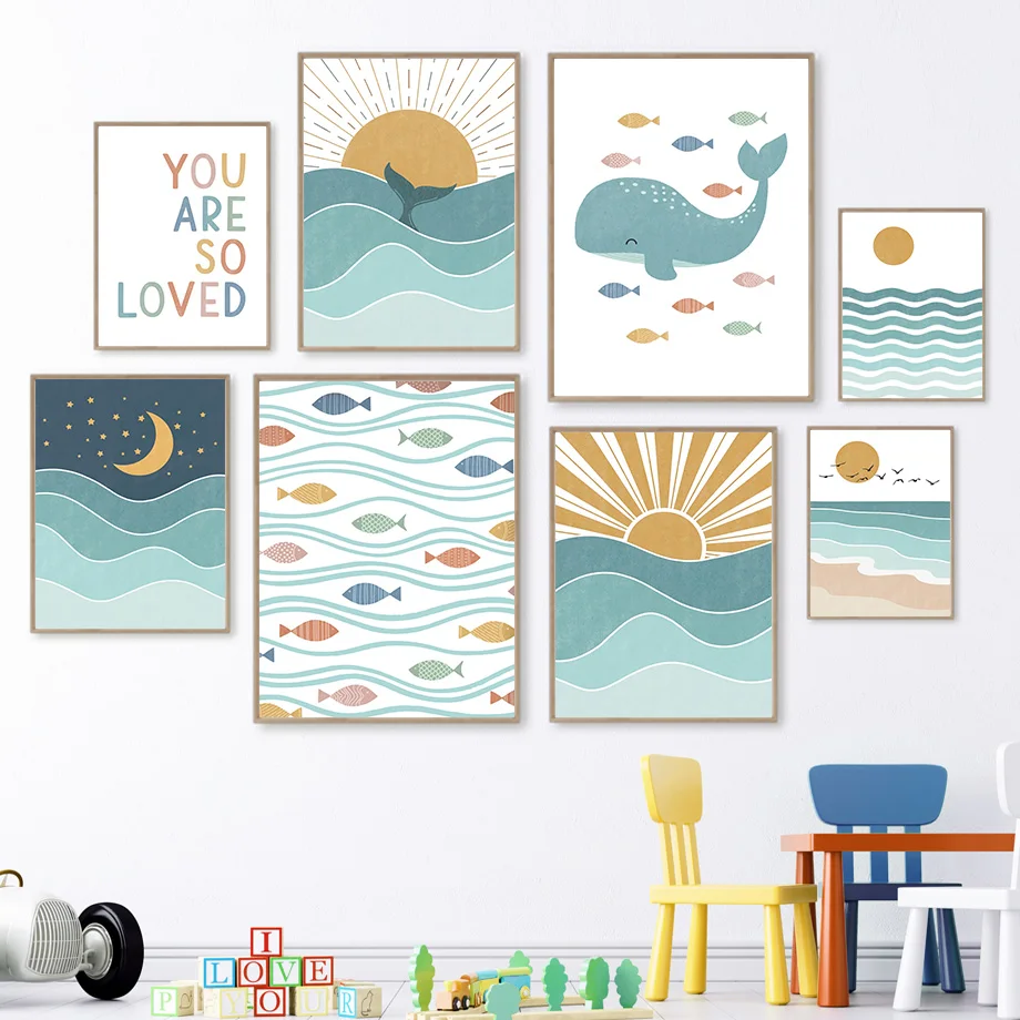 Baby Girl Nursery Quotes - 1 adet çerçevesiz Balık Balina Martı