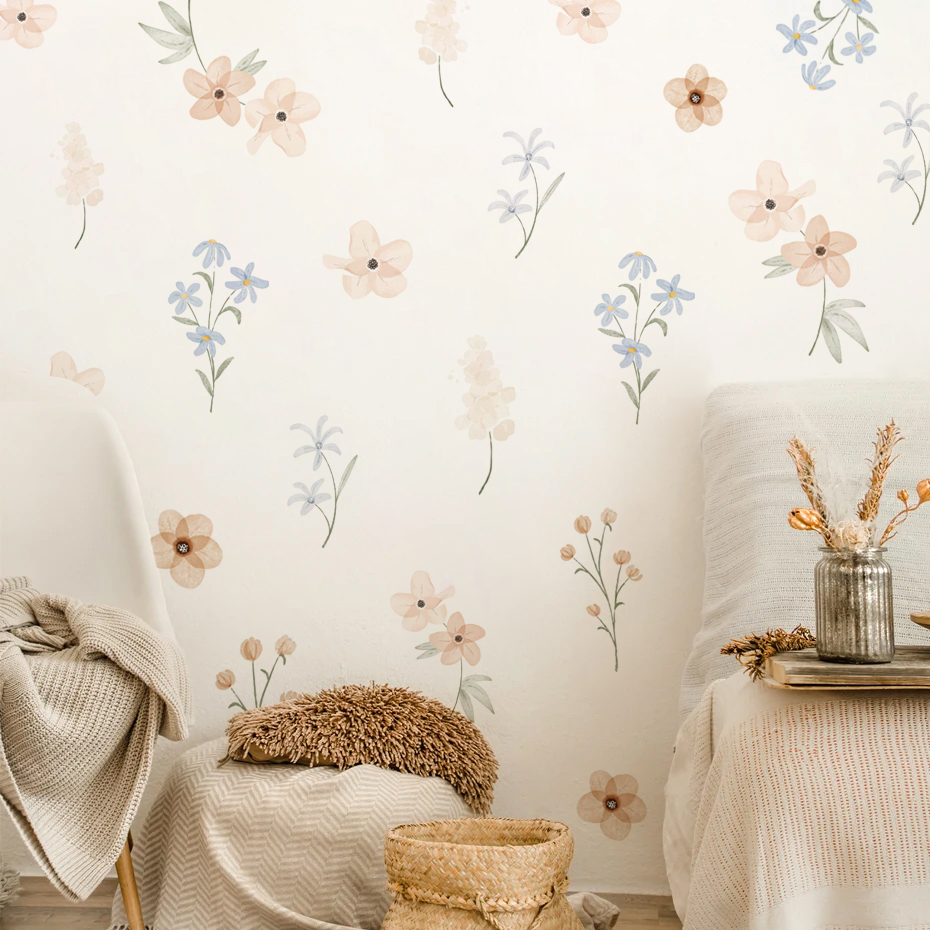 Baby Girl Nursery Quotes - Suluboya Çiçekler Duvar Çıkartmaları Kız Odası