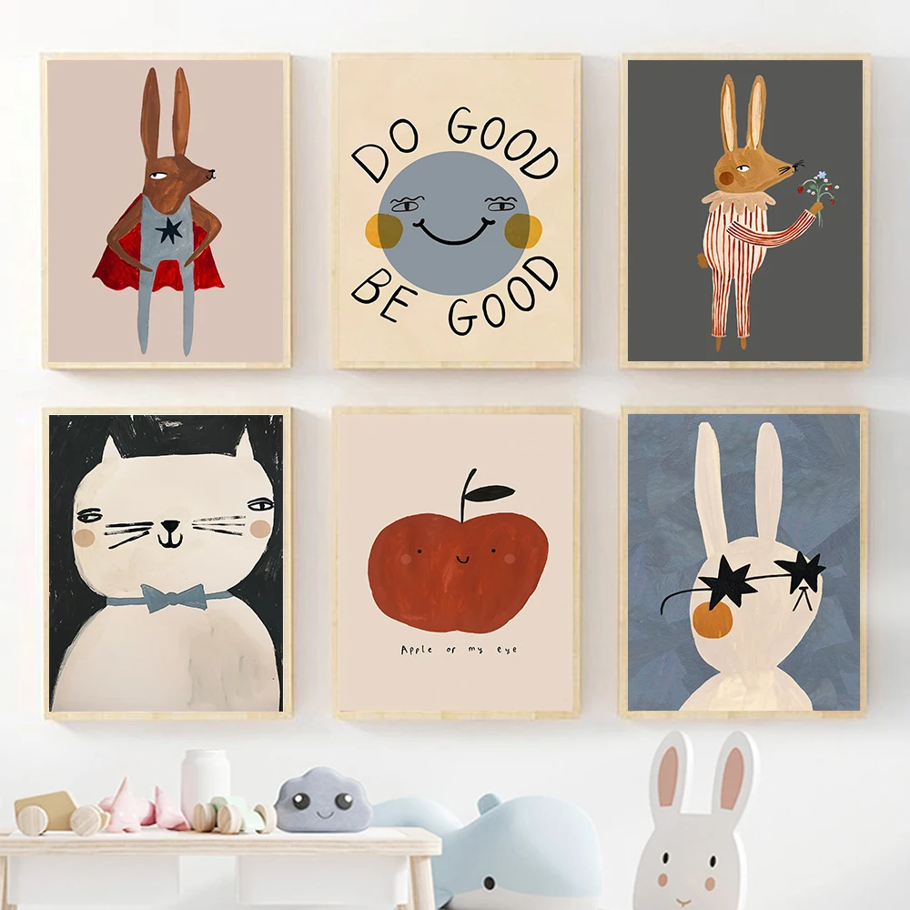 Baby Nursery Frames - (Çerçevesiz) Komik Karikatür Tavşan Ayı Hayvan