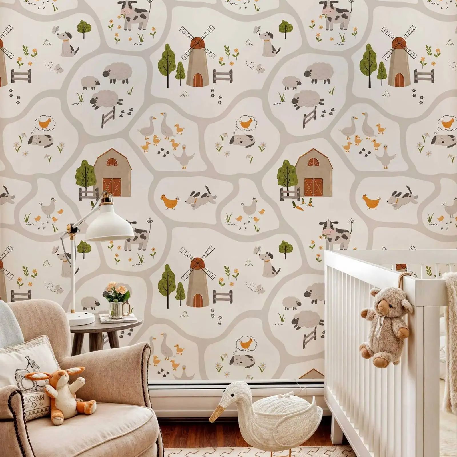 Sevimli Çiftlik Hayvanları Çoc - Baby Nursery Peel And Stick Wallpaper incelemesi ve fiyatı