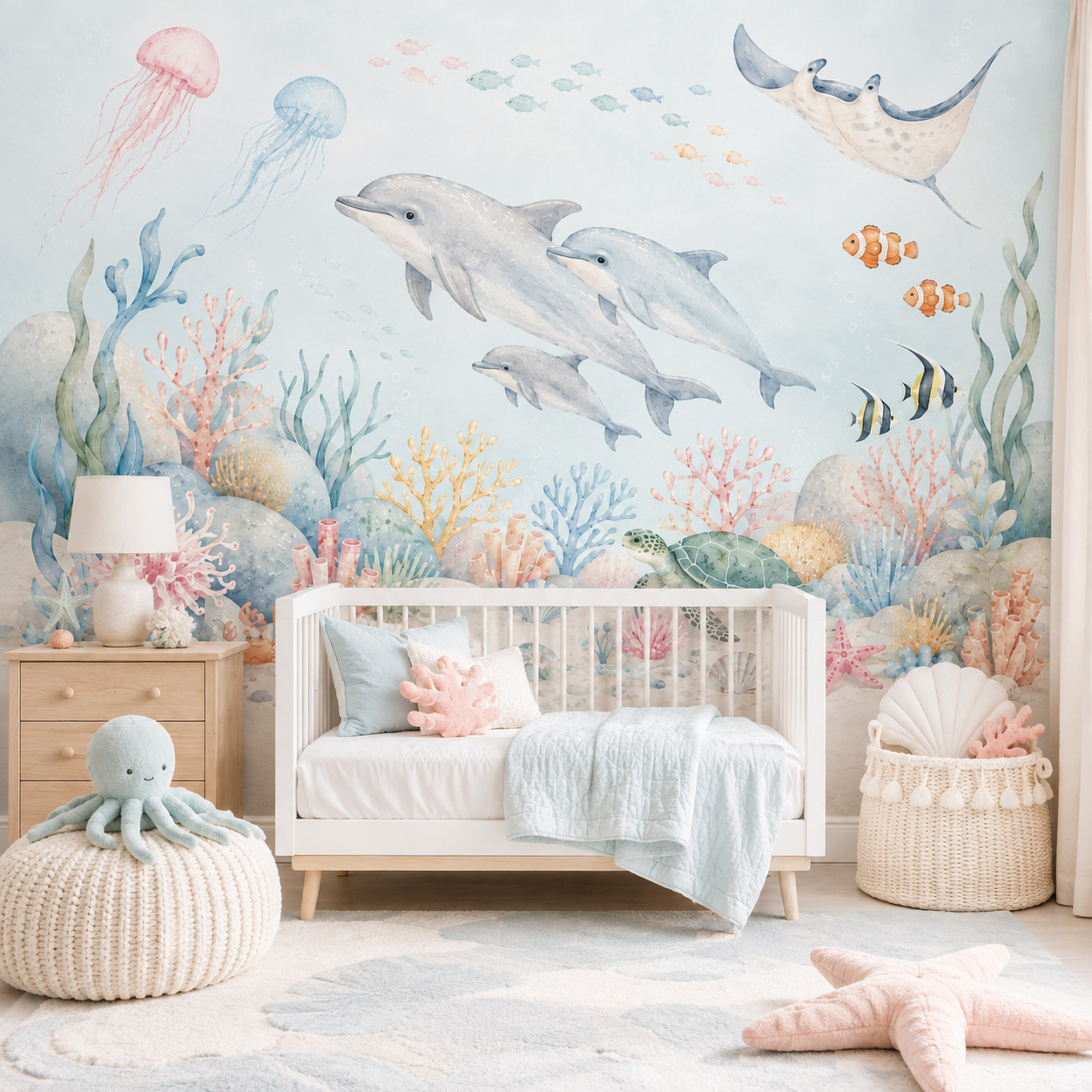 Su Altı Deniz Hayvanları Kendi - Baby Nursery Peel And Stick Wallpaper incelemesi ve fiyatı