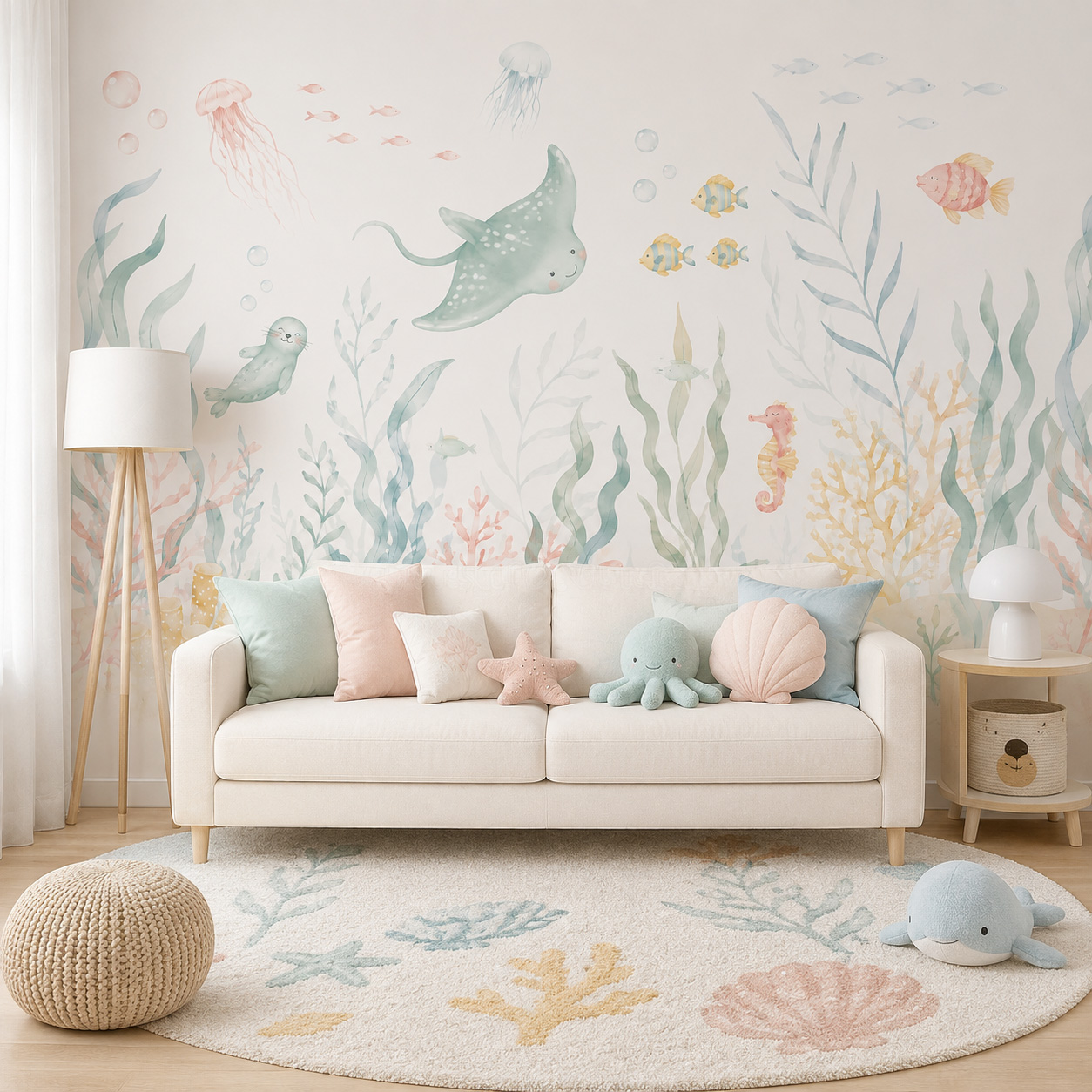 Okyanus Hayvanları Kendinden Y - Baby Nursery Peel And Stick Wallpaper incelemesi ve fiyatı