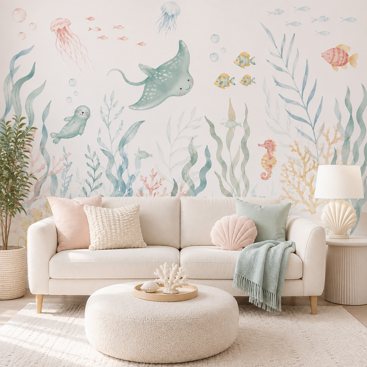Okyanus Hayvanları Kendinden Y - Baby Nursery Peel And Stick Wallpaper incelemesi ve fiyatı